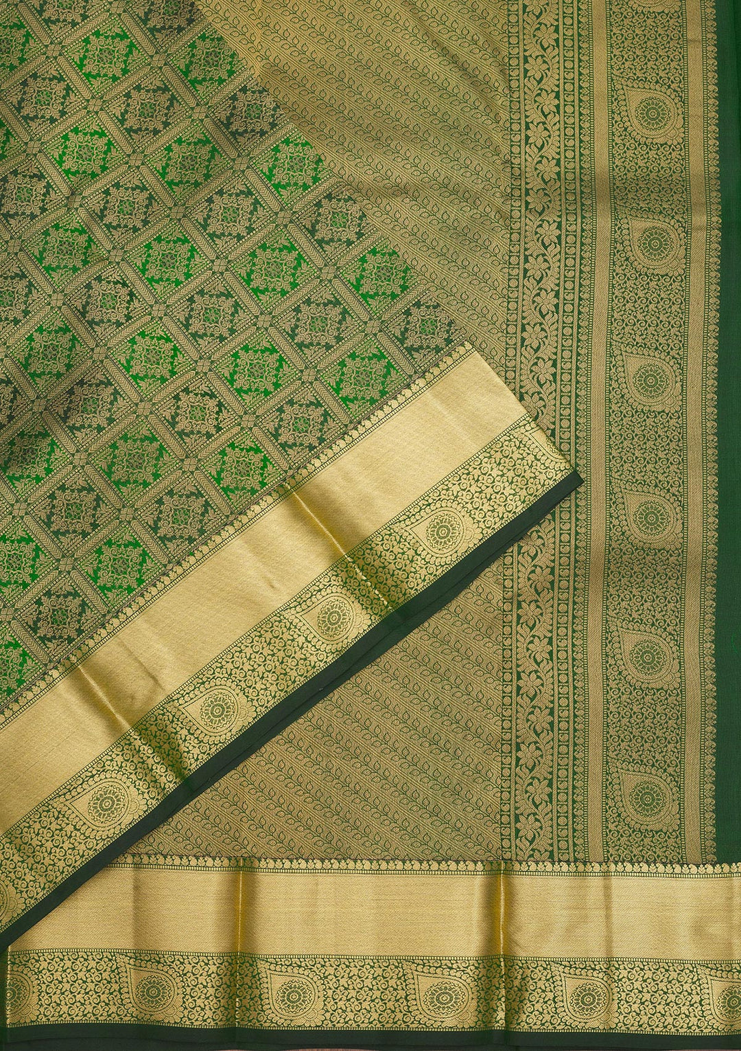 Bottle Green Zariwork Pure Silk Saree