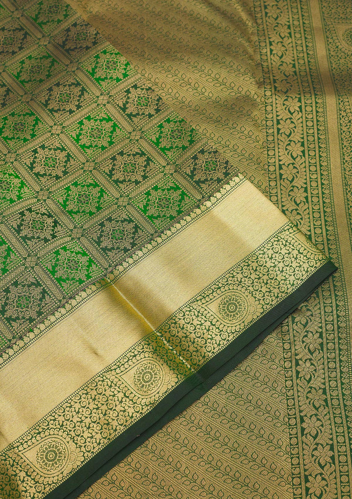 Bottle Green Zariwork Pure Silk Saree