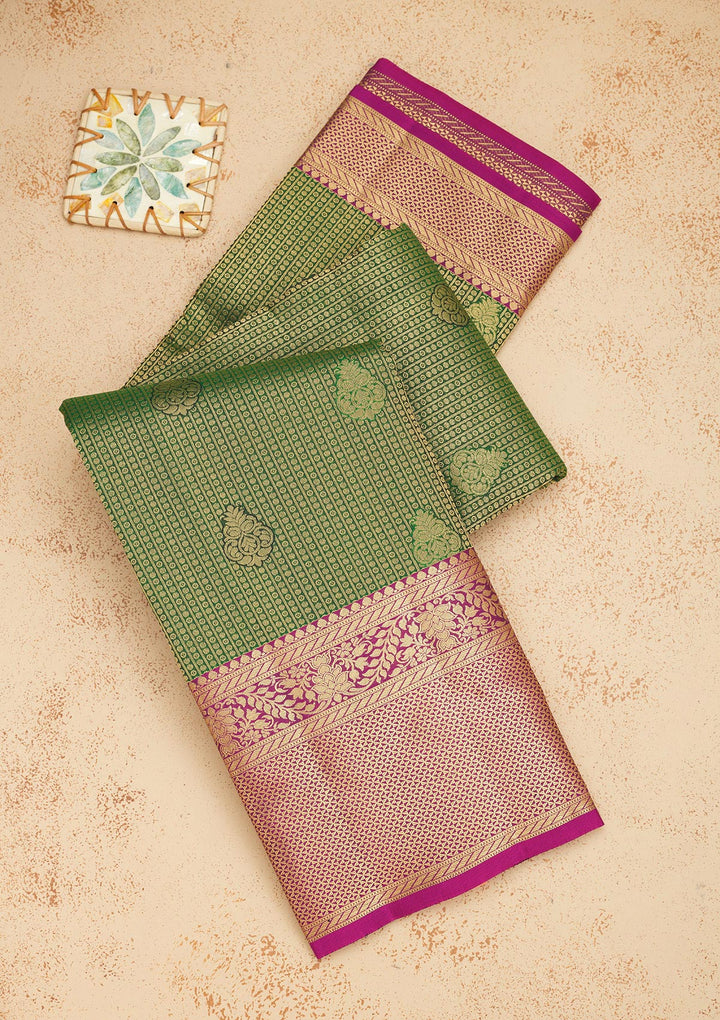 Bottle Green Zariwork Pure Silk Saree