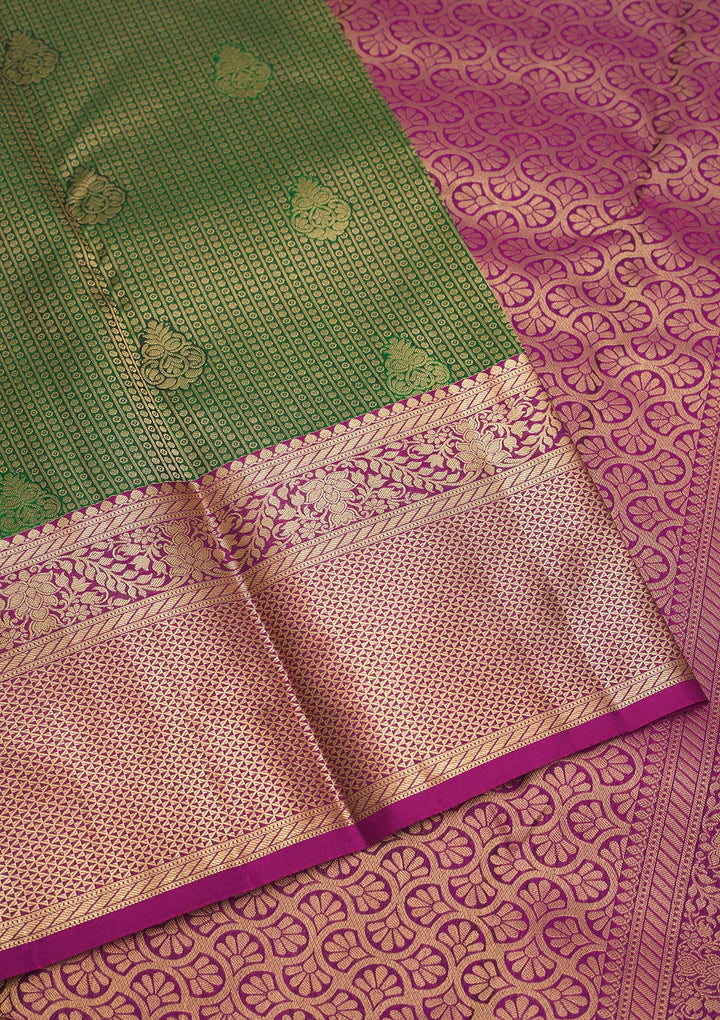 Bottle Green Zariwork Pure Silk Saree