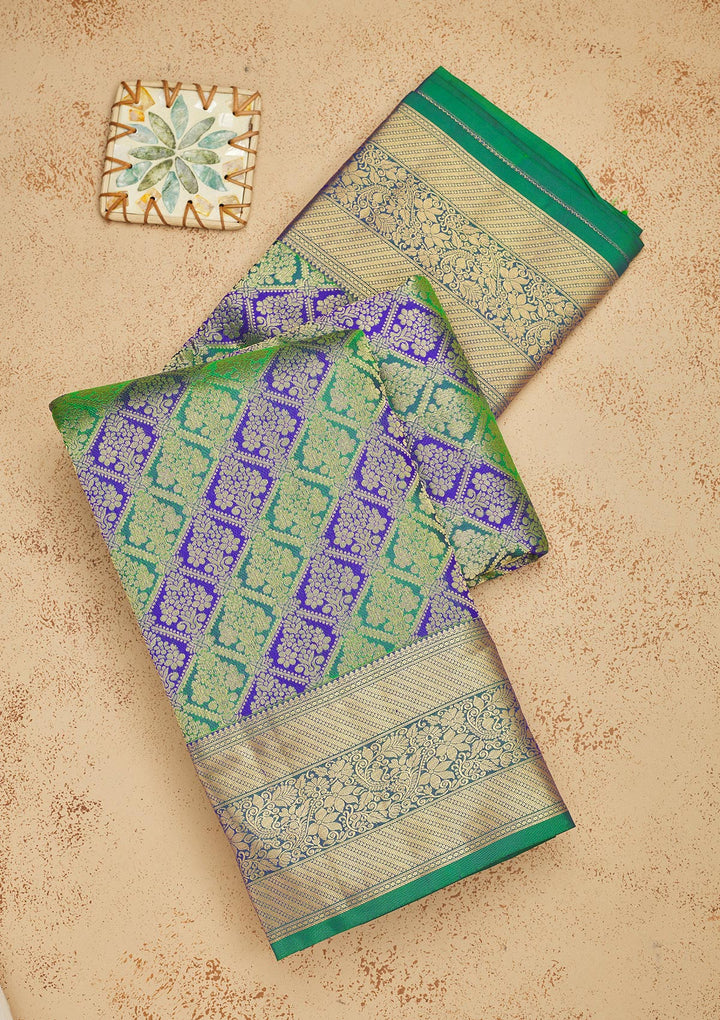 Bottle Green Zariwork Pure Silk Saree