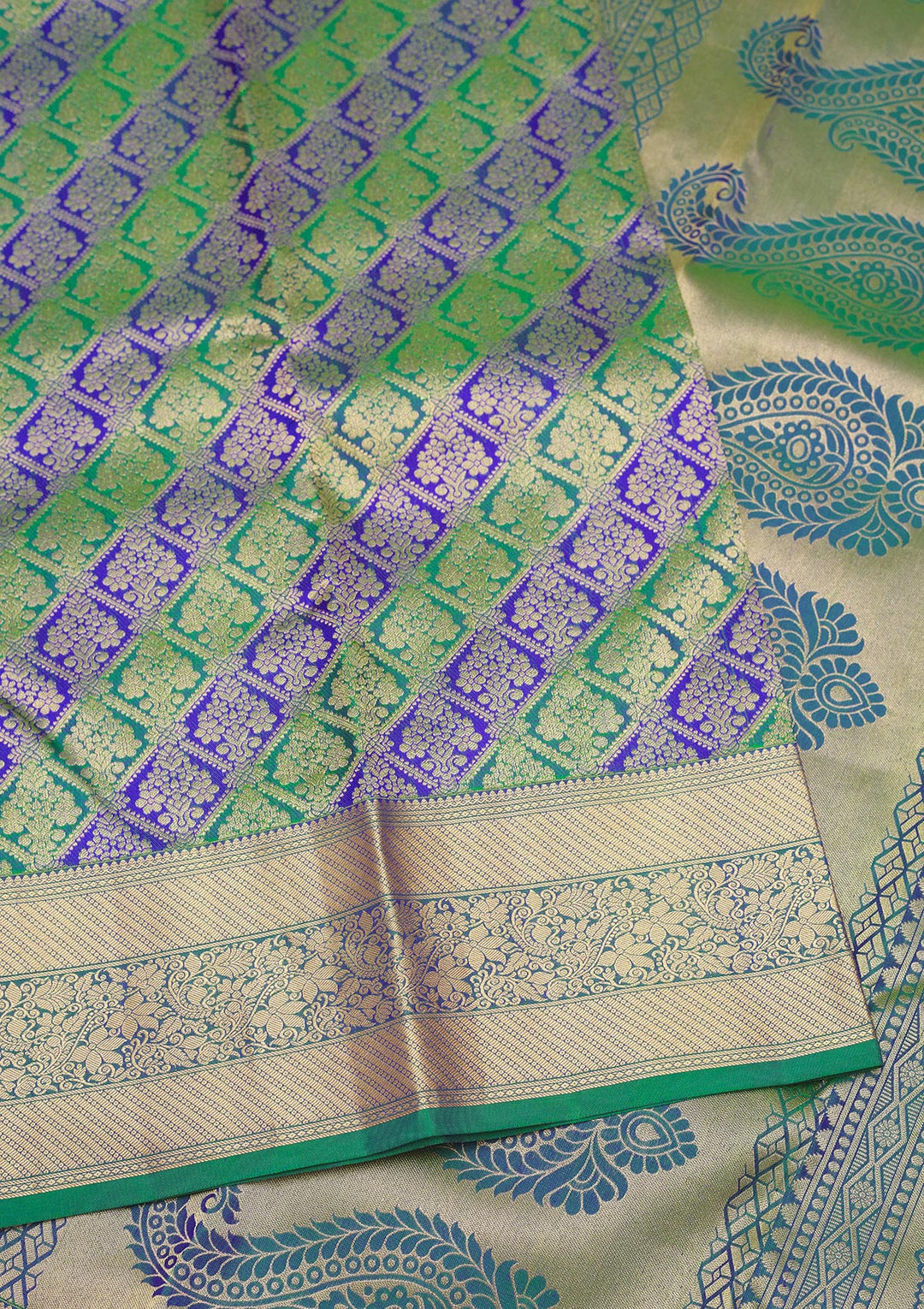 Bottle Green Zariwork Pure Silk Saree