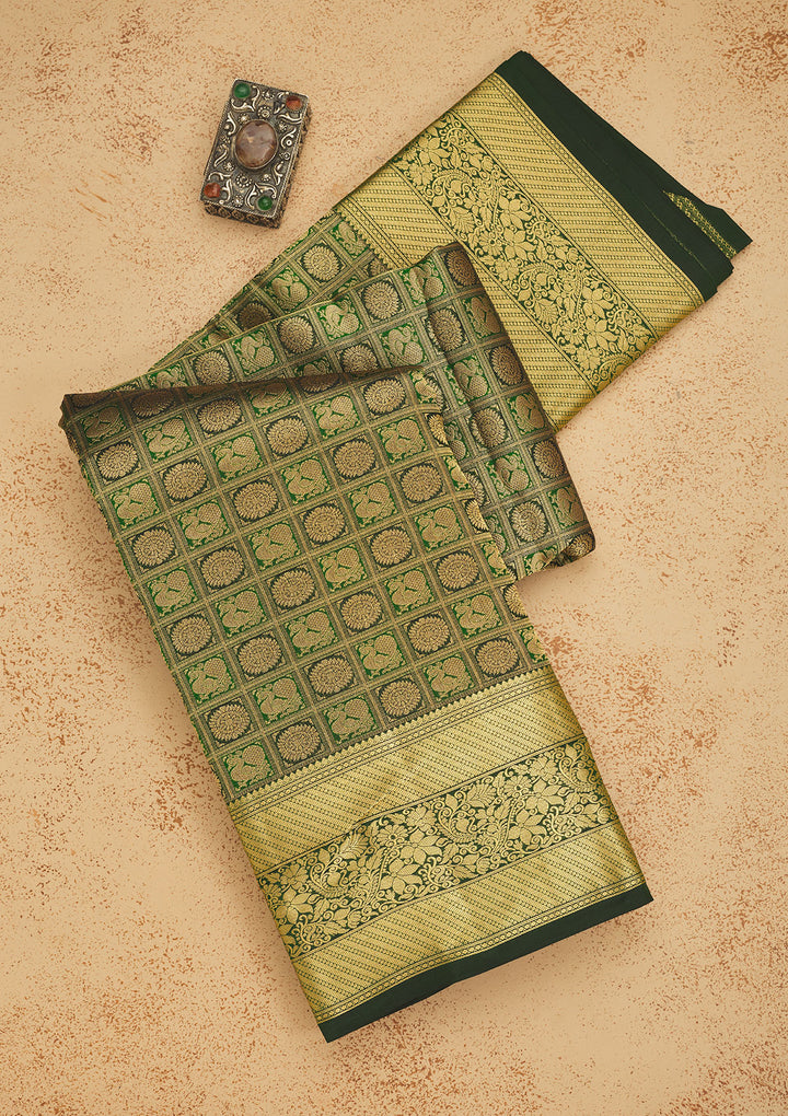 Bottle Green Zariwork Pure Silk Saree