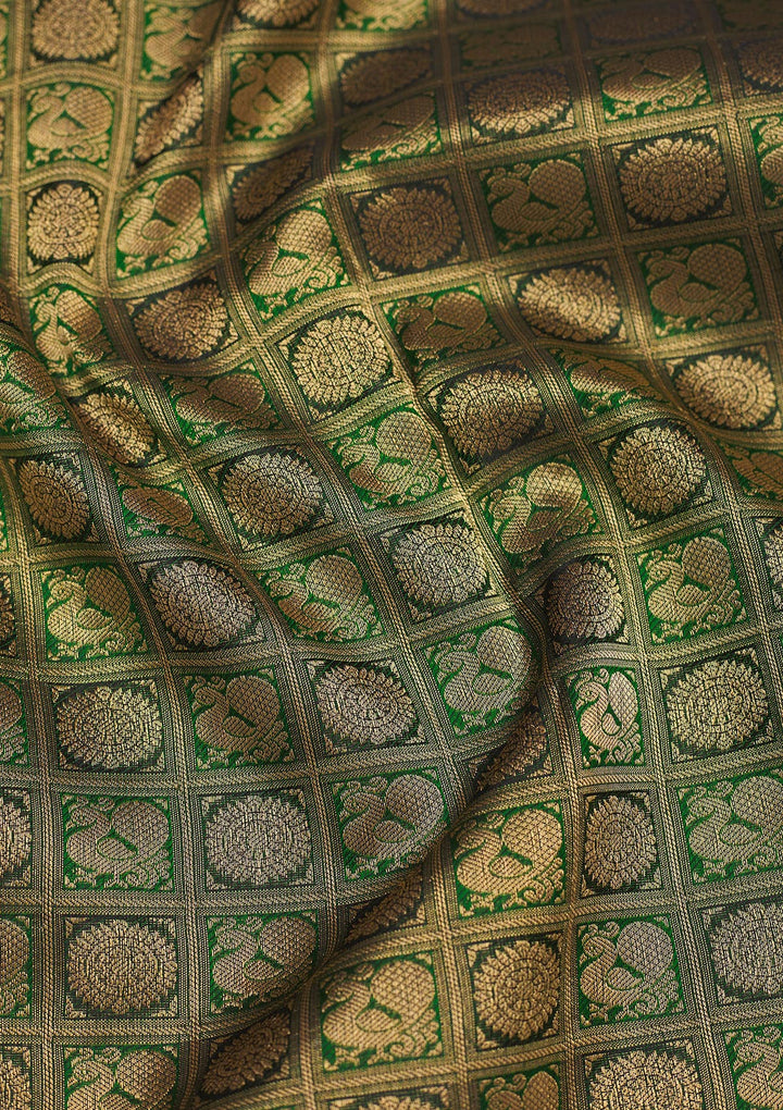 Bottle Green Zariwork Pure Silk Saree
