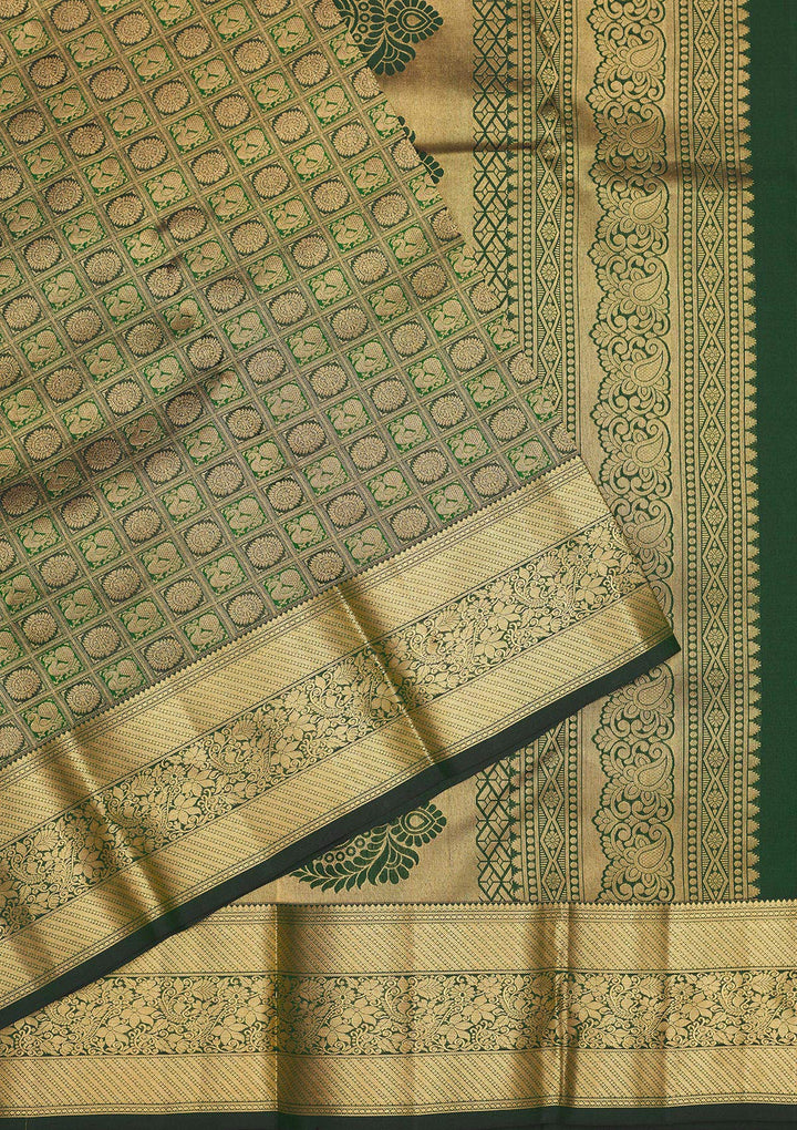 Bottle Green Zariwork Pure Silk Saree