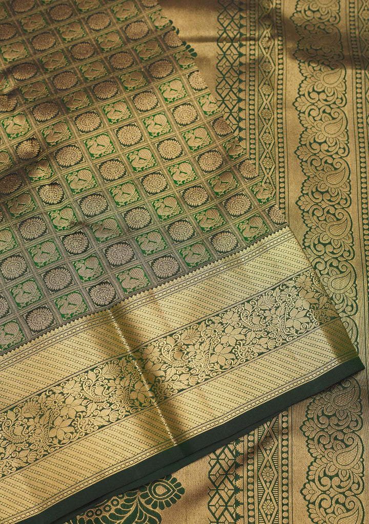 Bottle Green Zariwork Pure Silk Saree