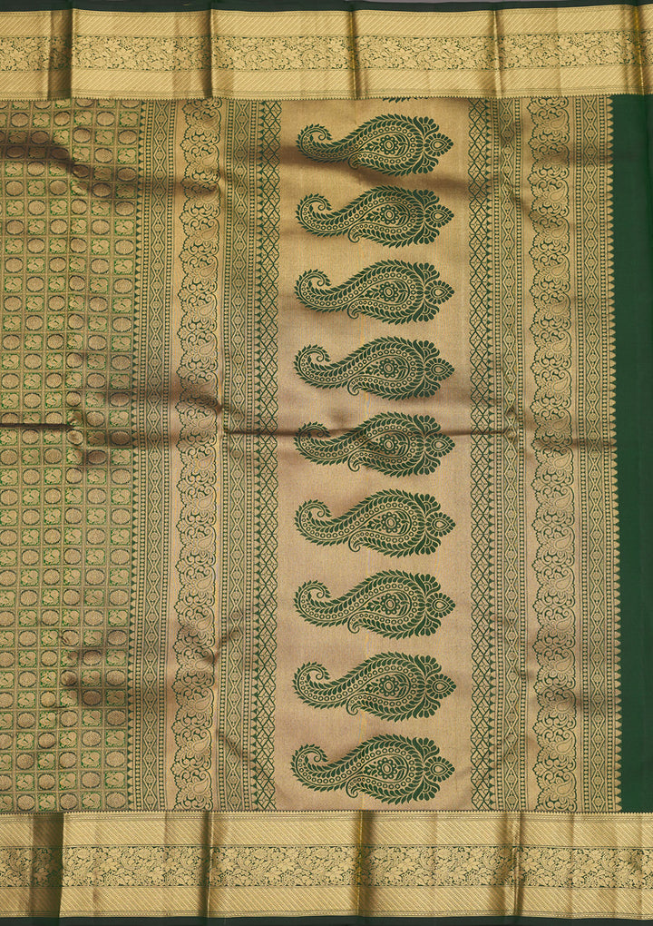 Bottle Green Zariwork Pure Silk Saree