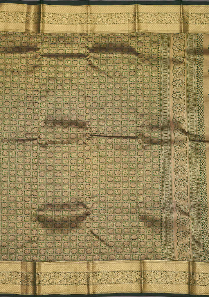 Bottle Green Zariwork Pure Silk Saree