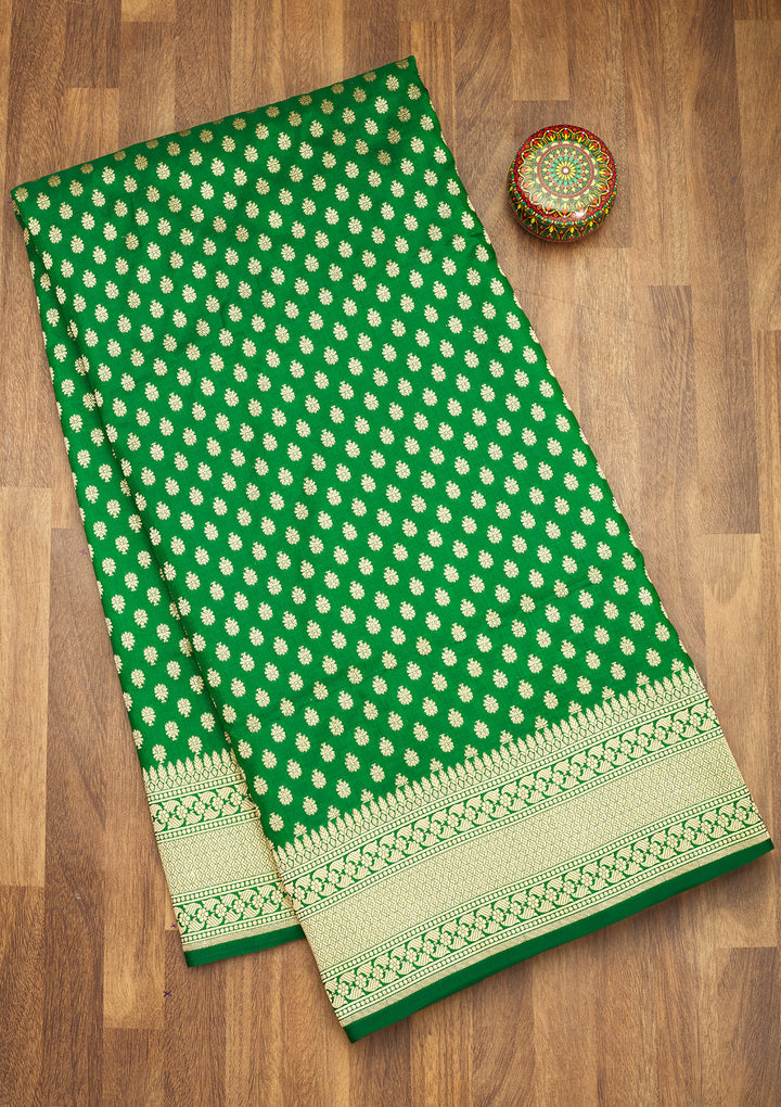 Bottle Green Zariwork Pure Silk Saree