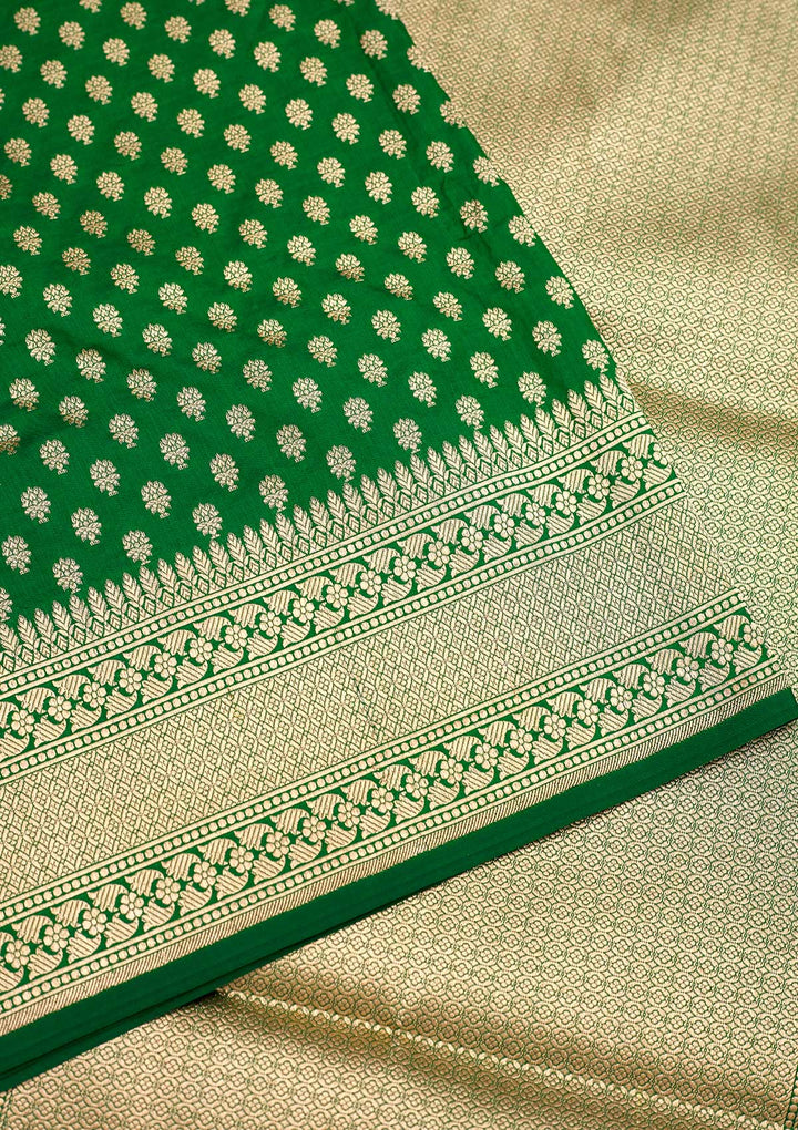 Bottle Green Zariwork Pure Silk Saree