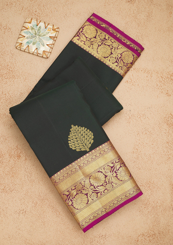 Bottle Green Zariwork Pure Silk Saree