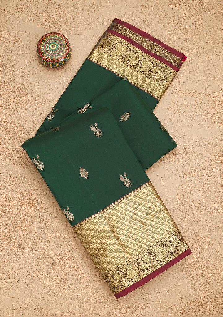 Bottle Green Zariwork Pure Silk Saree