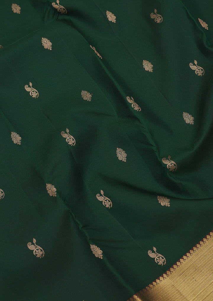 Bottle Green Zariwork Pure Silk Saree