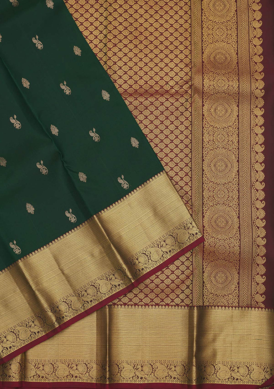 Bottle Green Zariwork Pure Silk Saree