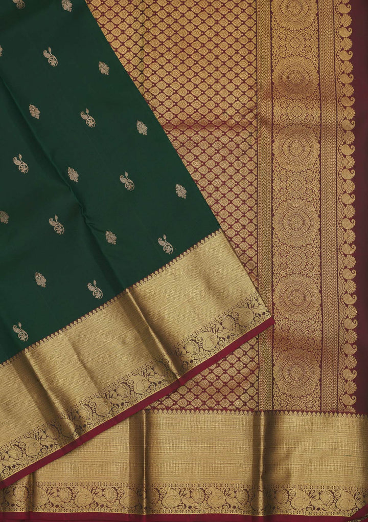 Bottle Green Zariwork Pure Silk Saree
