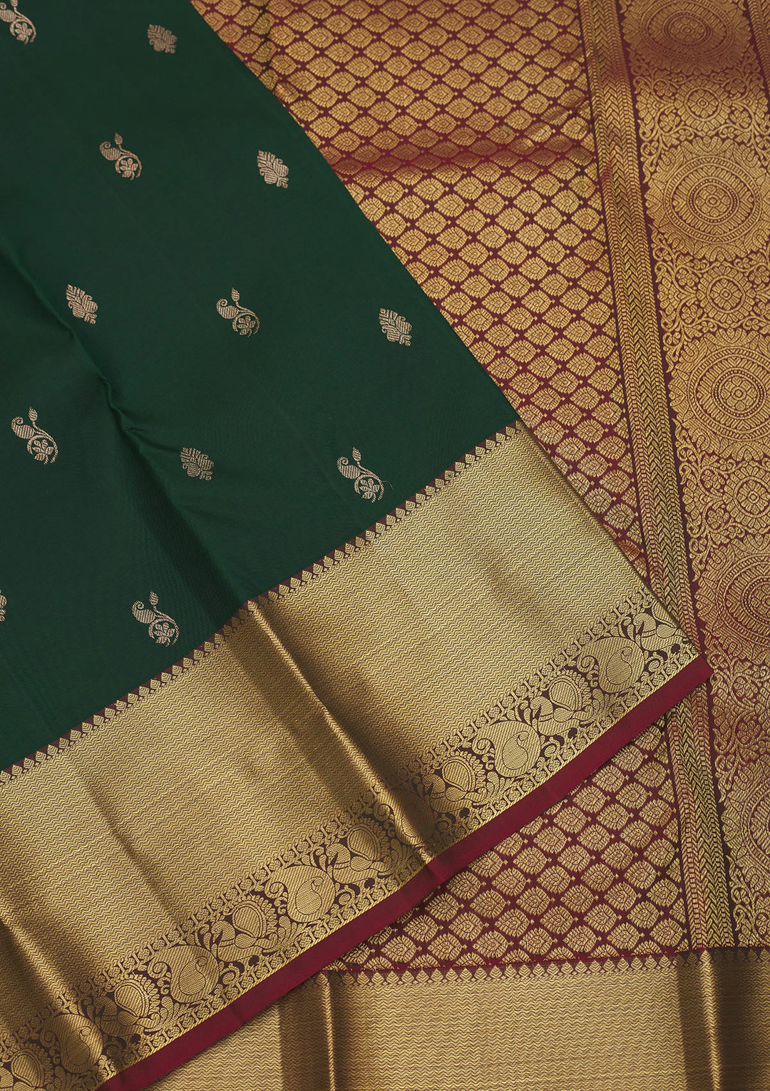 Bottle Green Zariwork Pure Silk Saree