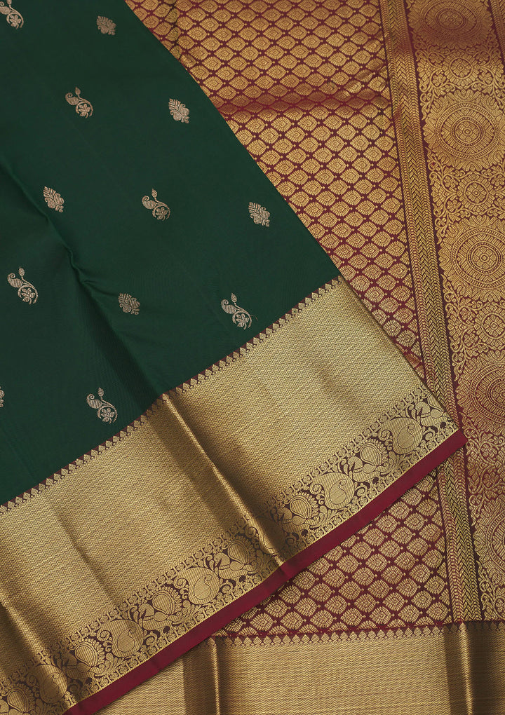 Bottle Green Zariwork Pure Silk Saree