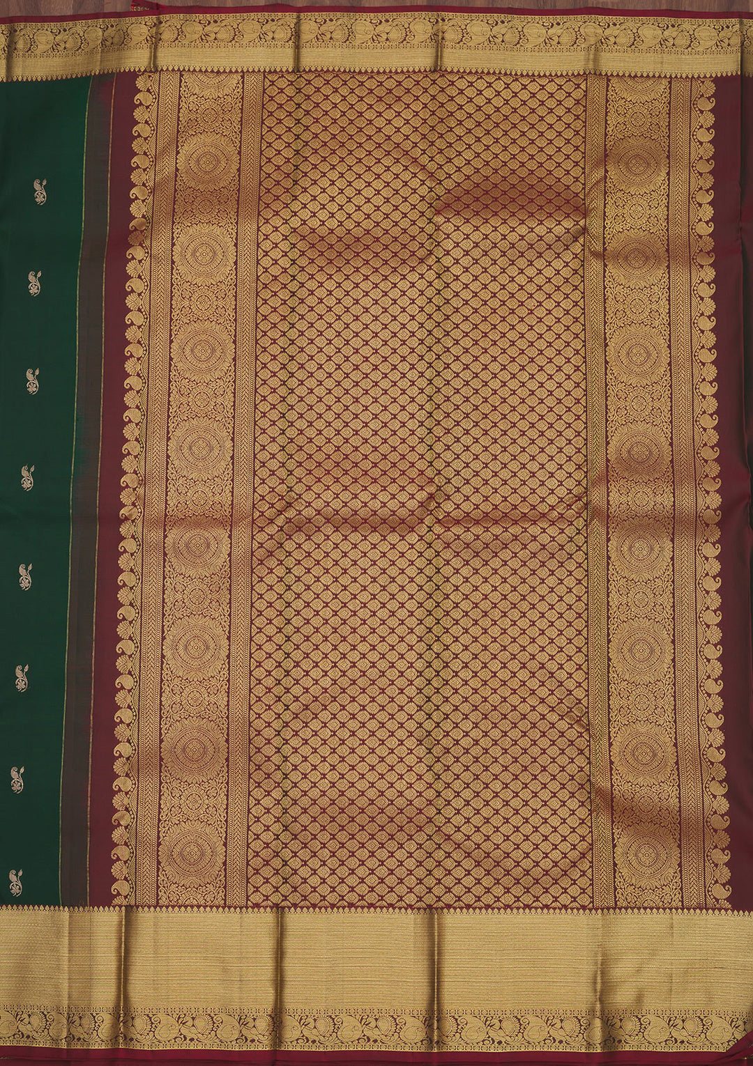 Bottle Green Zariwork Pure Silk Saree