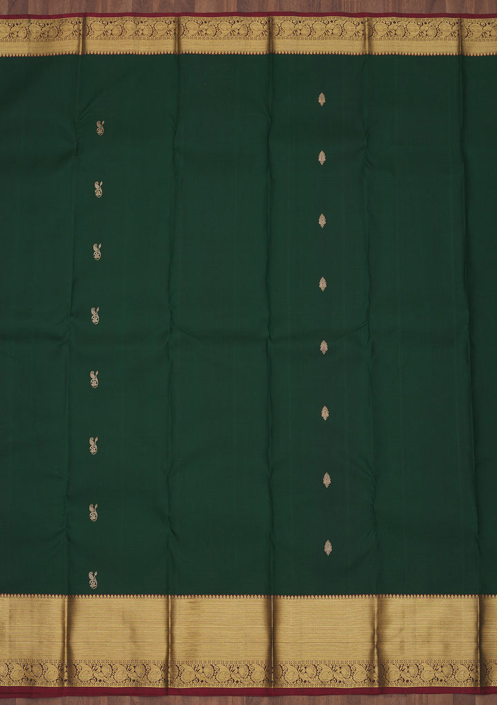 Bottle Green Zariwork Pure Silk Saree