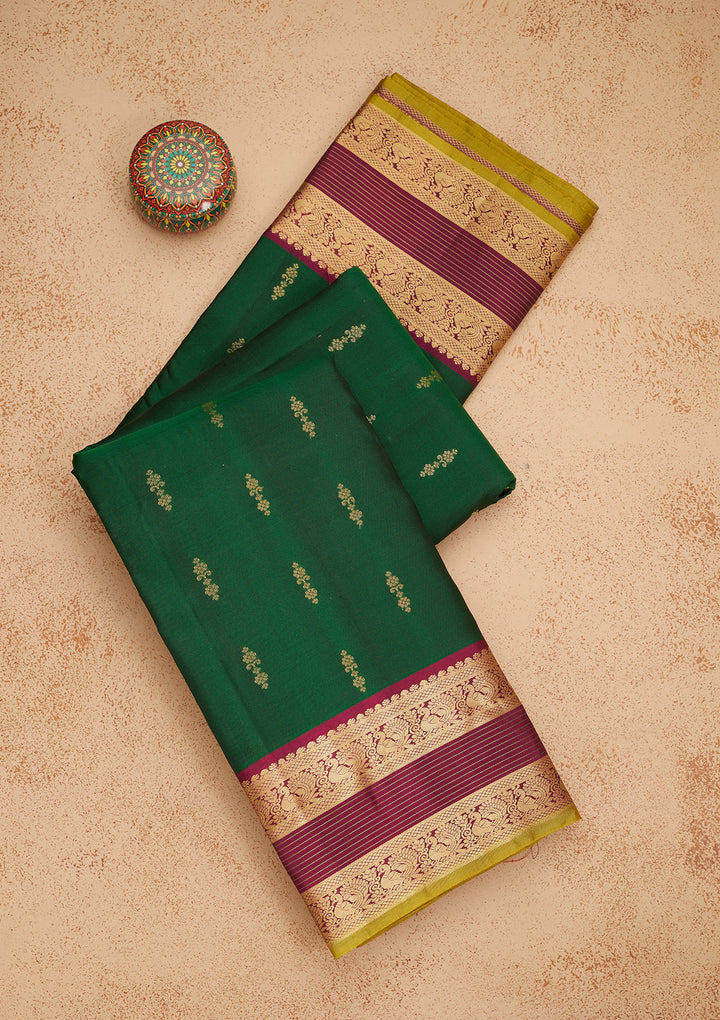 Bottle Green Zariwork Pure Silk Saree