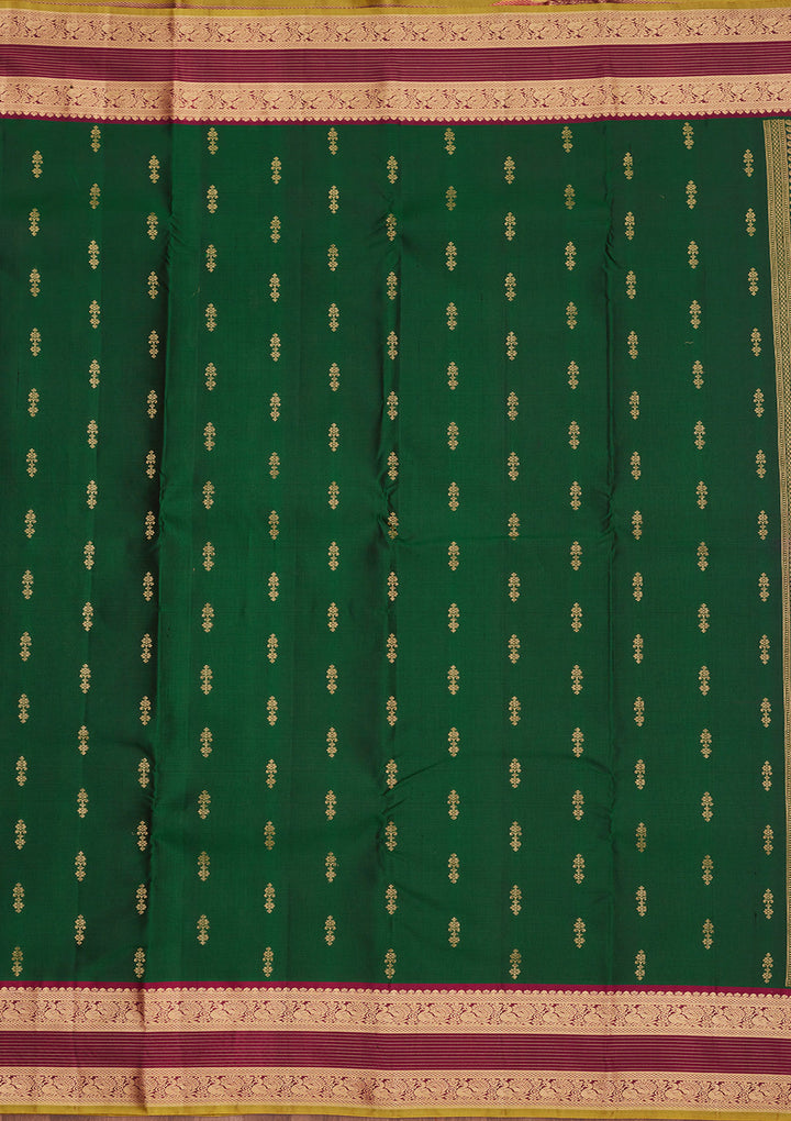 Bottle Green Zariwork Pure Silk Saree