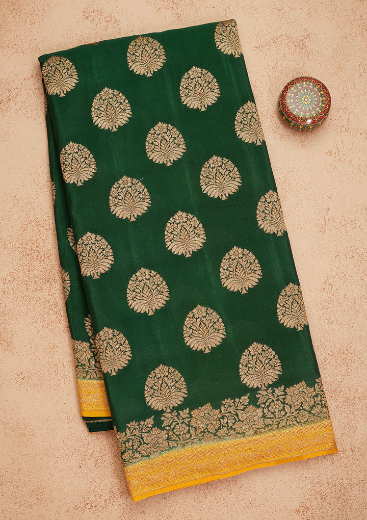 Bottle Green Zariwork Pure Silk Saree