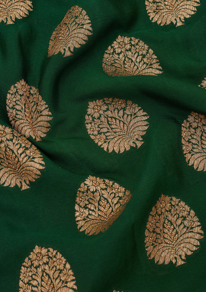 Bottle Green Zariwork Pure Silk Saree