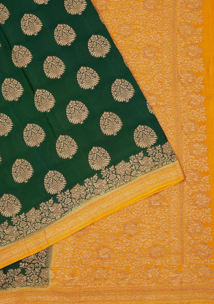 Bottle Green Zariwork Pure Silk Saree