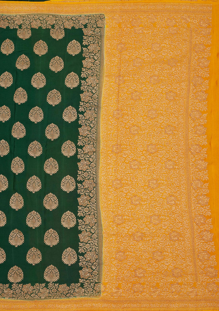 Bottle Green Zariwork Pure Silk Saree