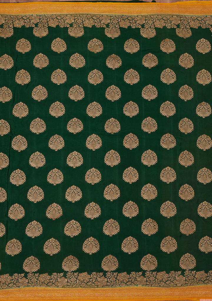 Bottle Green Zariwork Pure Silk Saree
