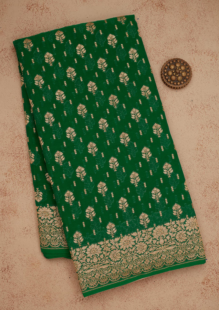 Bottle Green Zariwork Pure Silk Saree
