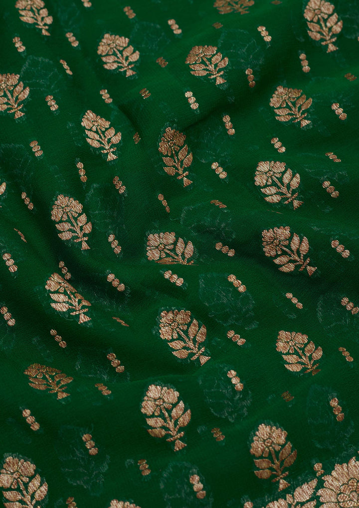 Bottle Green Zariwork Pure Silk Saree