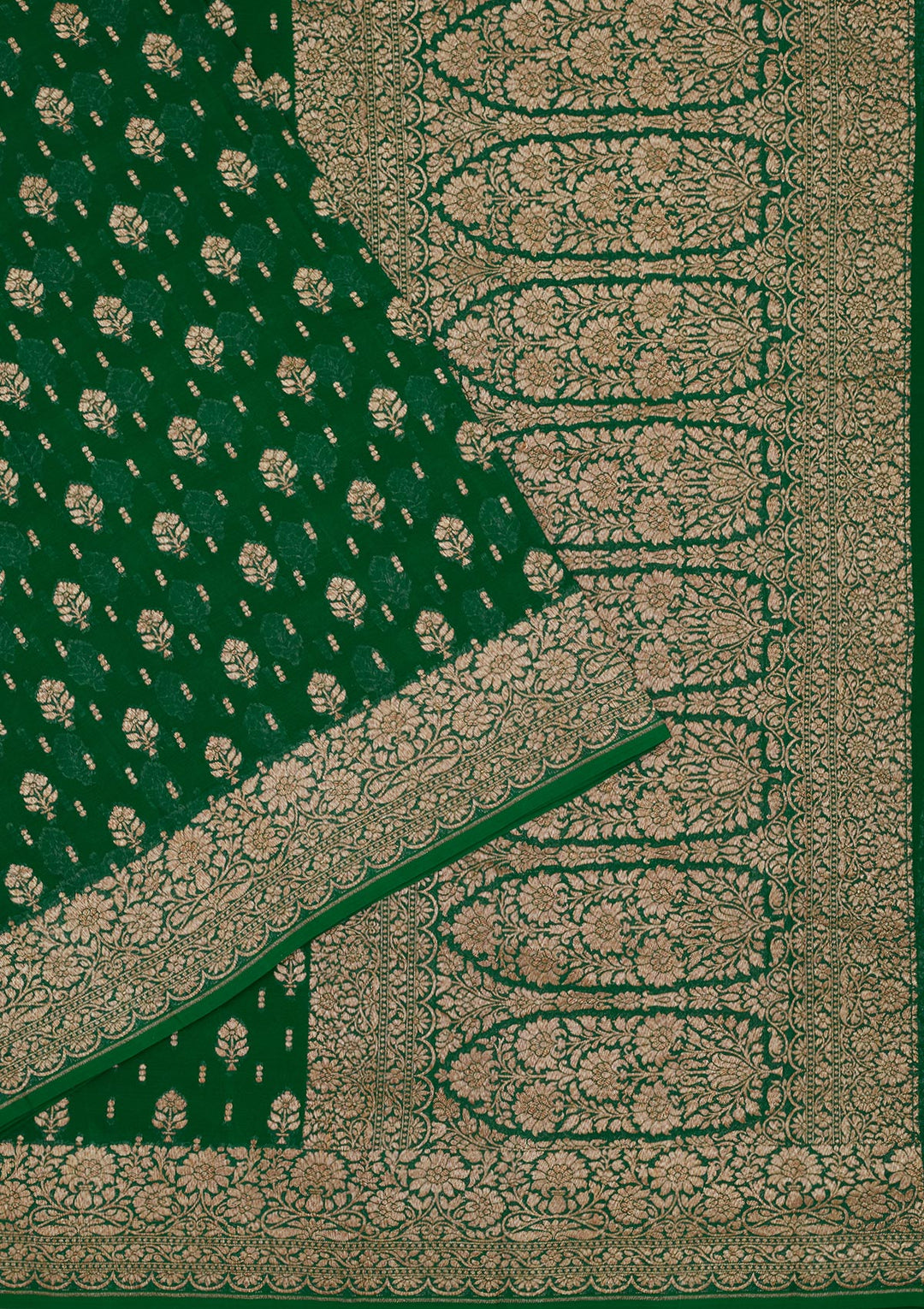 Bottle Green Zariwork Pure Silk Saree