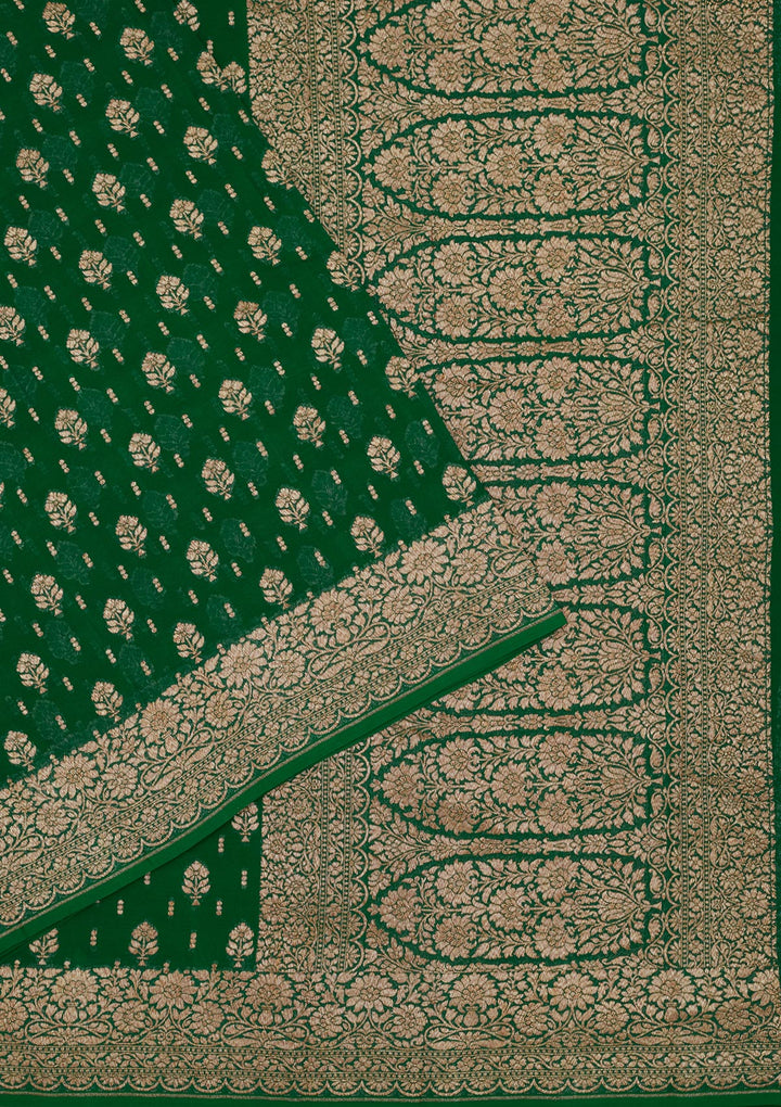 Bottle Green Zariwork Pure Silk Saree