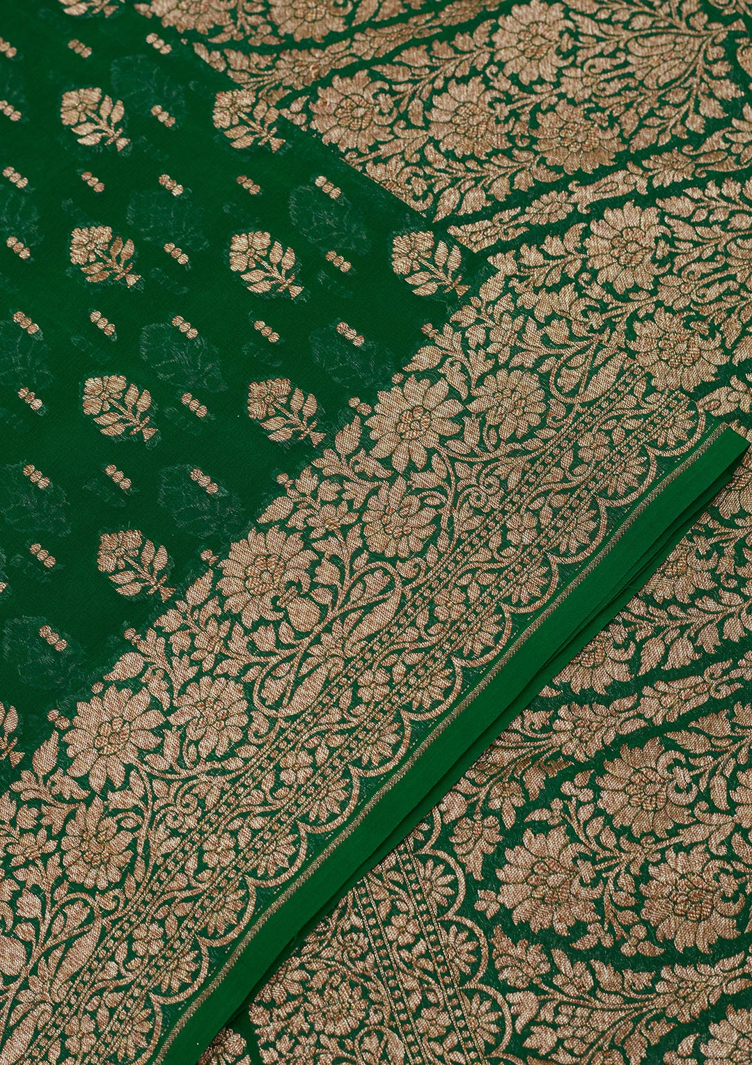 Bottle Green Zariwork Pure Silk Saree