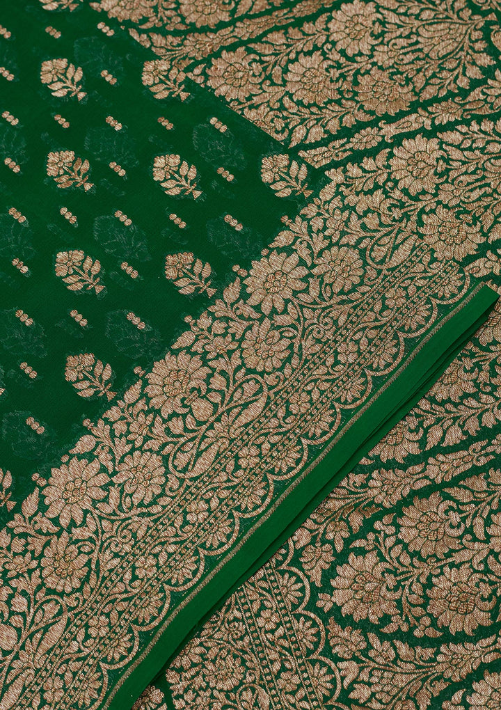 Bottle Green Zariwork Pure Silk Saree