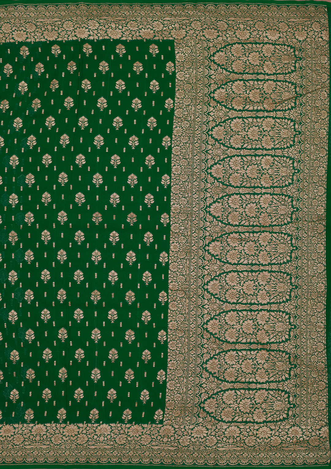 Bottle Green Zariwork Pure Silk Saree