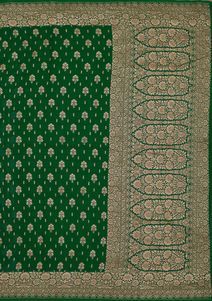 Bottle Green Zariwork Pure Silk Saree