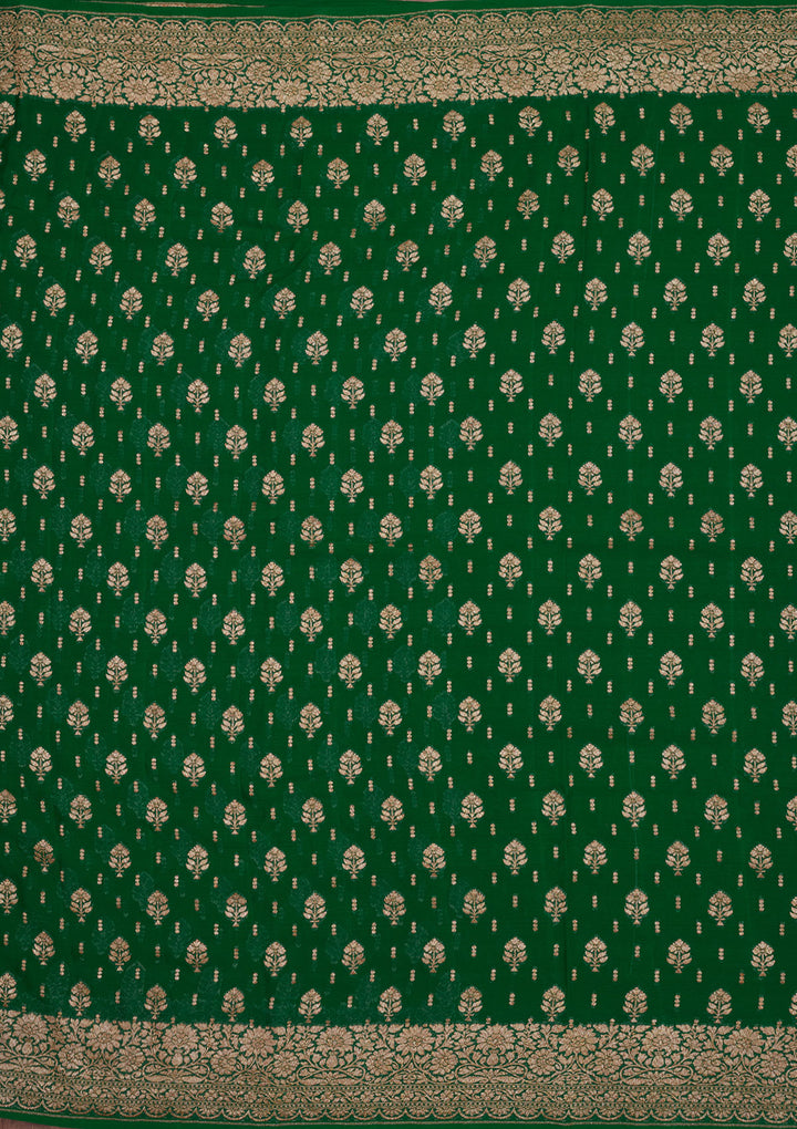 Bottle Green Zariwork Pure Silk Saree