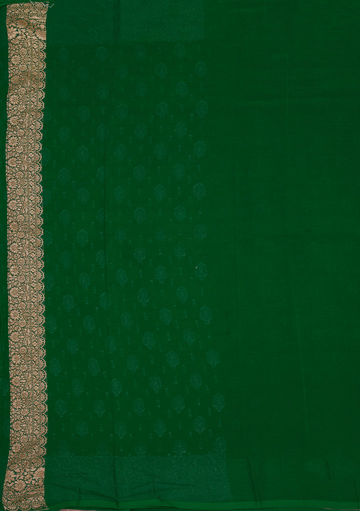 Bottle Green Zariwork Pure Silk Saree