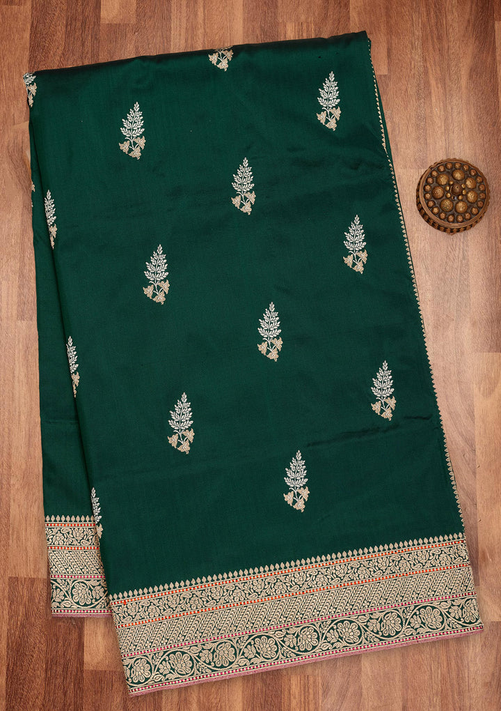 Bottle Green Zariwork Pure Silk Saree