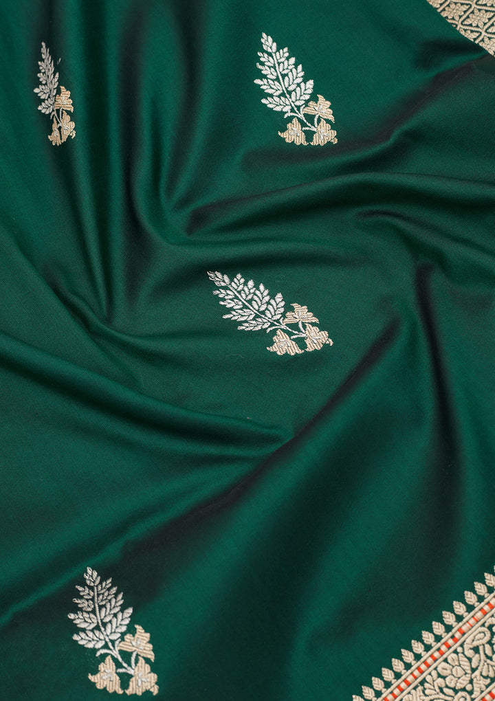 Bottle Green Zariwork Pure Silk Saree