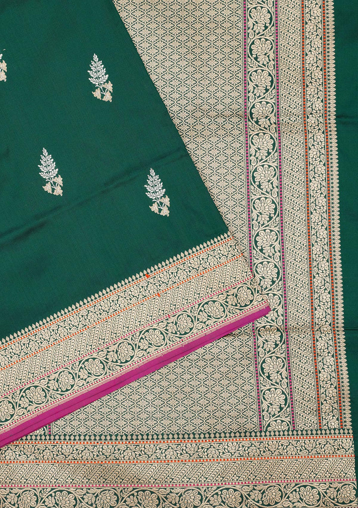 Bottle Green Zariwork Pure Silk Saree