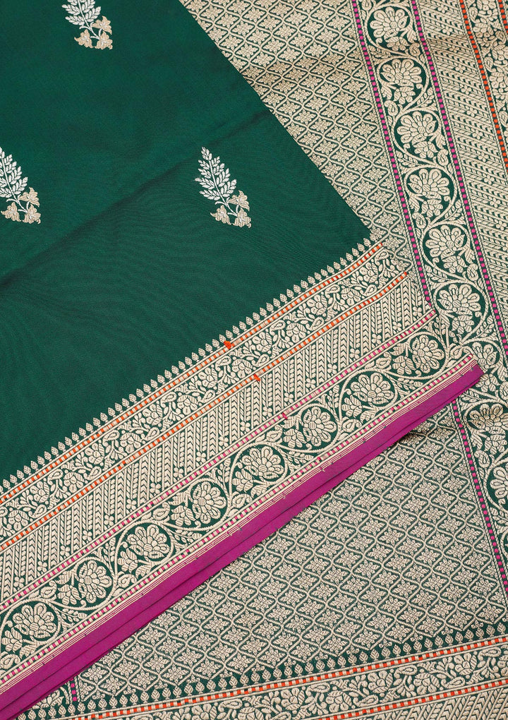 Bottle Green Zariwork Pure Silk Saree