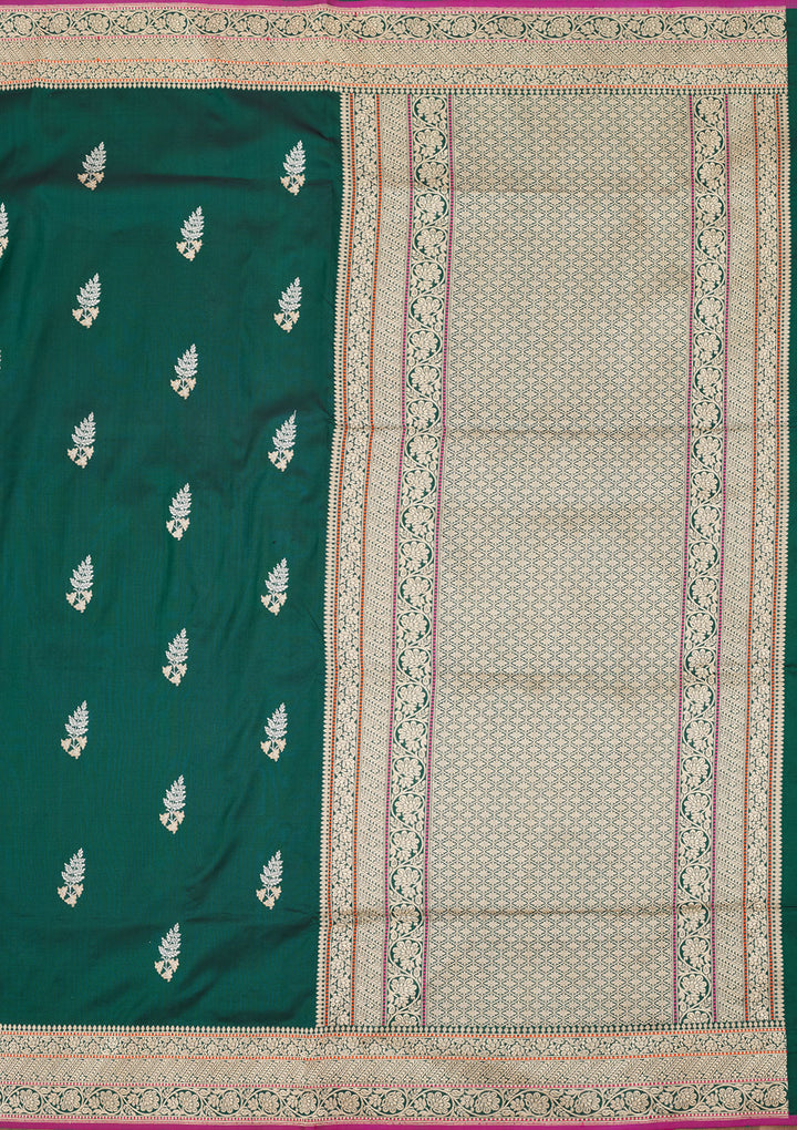 Bottle Green Zariwork Pure Silk Saree