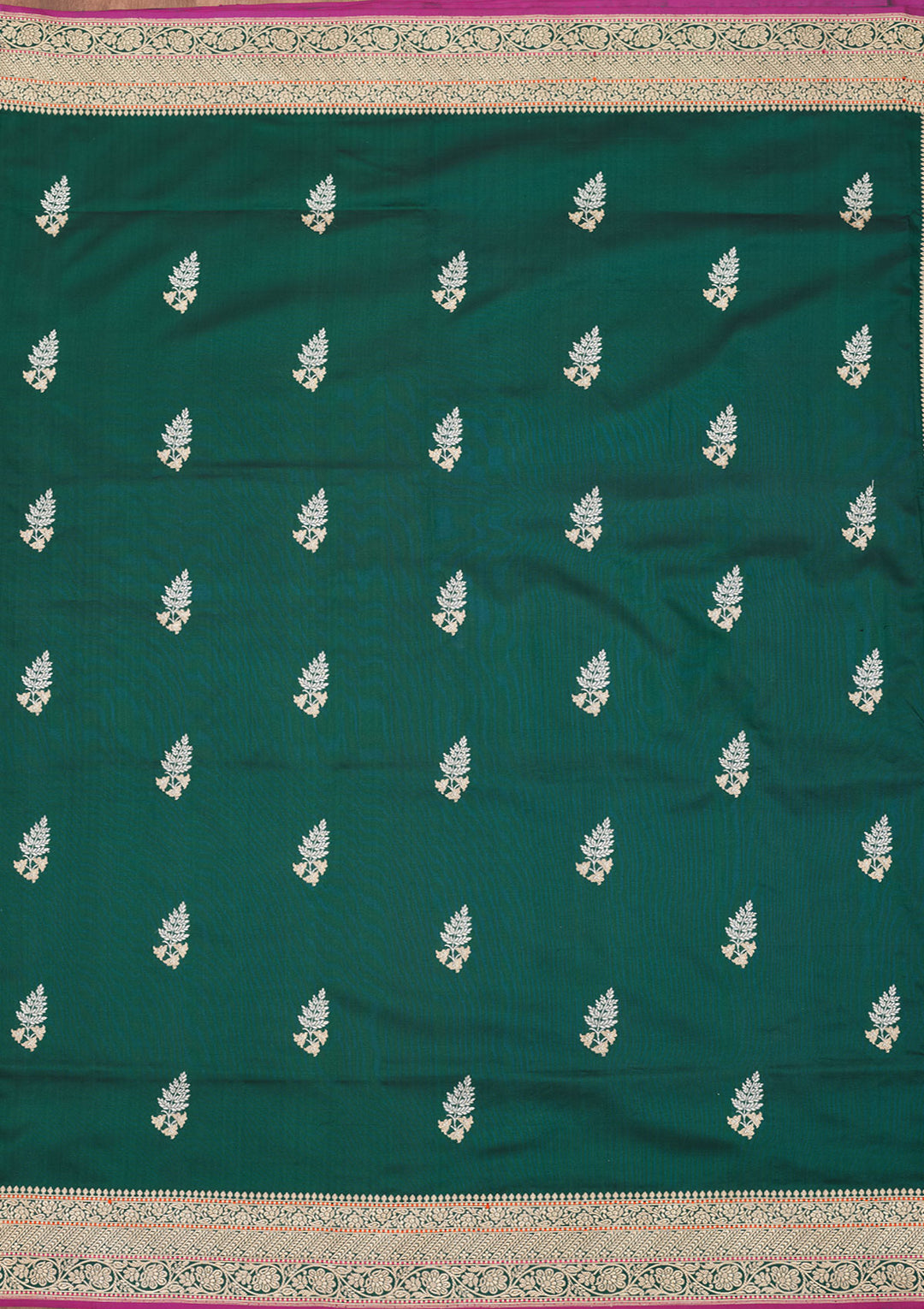 Bottle Green Zariwork Pure Silk Saree