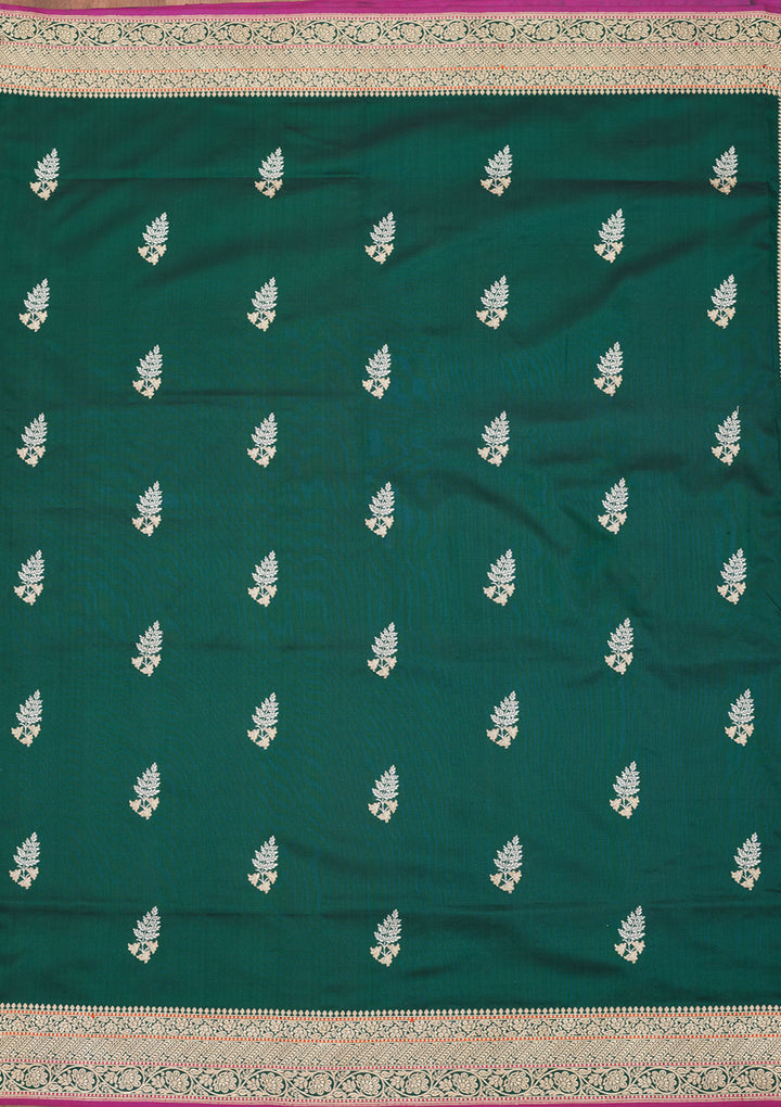 Bottle Green Zariwork Pure Silk Saree