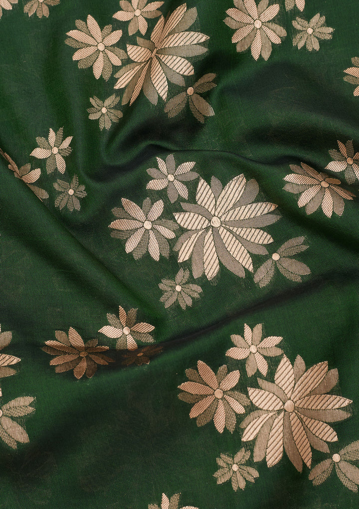 Bottle Green Zariwork Pure Silk Saree
