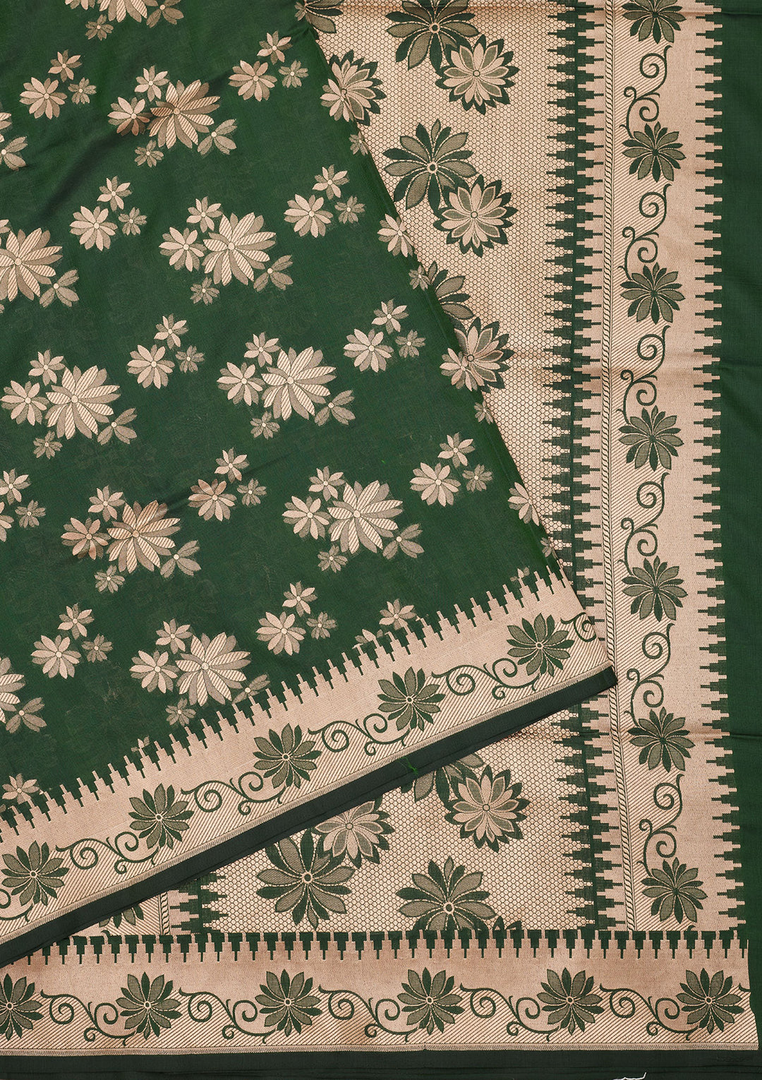 Bottle Green Zariwork Pure Silk Saree