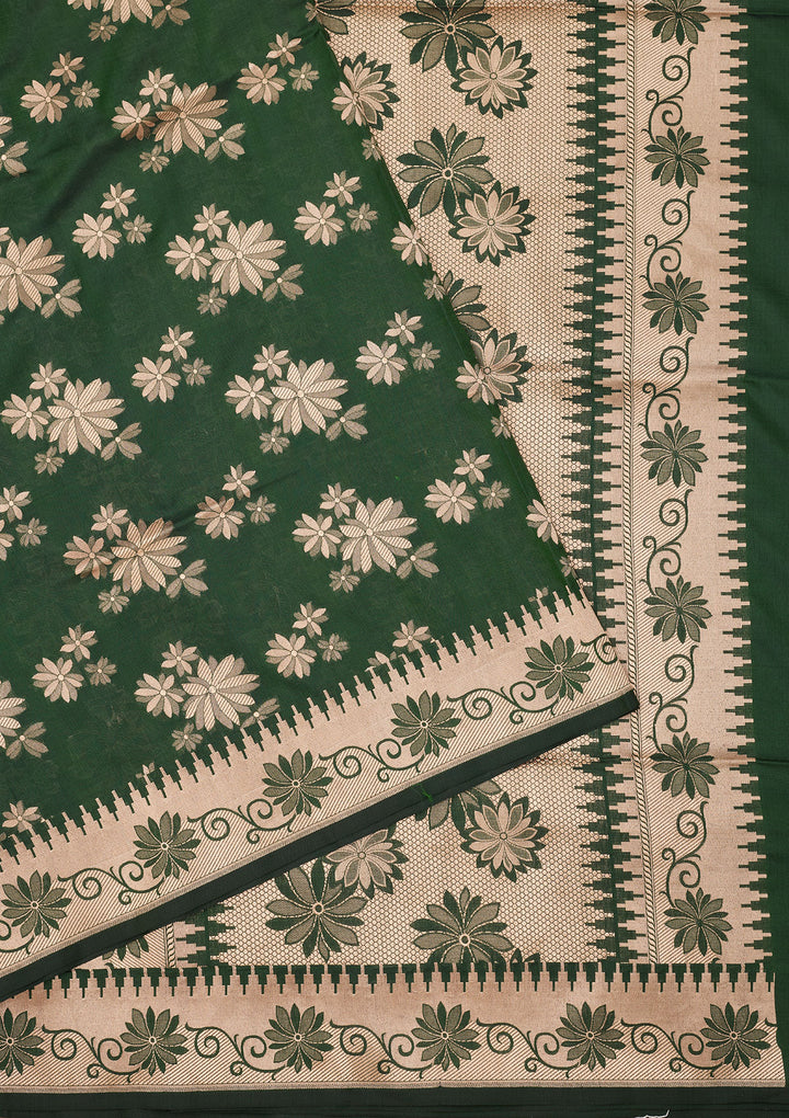 Bottle Green Zariwork Pure Silk Saree